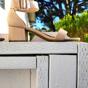 Cream Color Dress Pumps with Block Heels